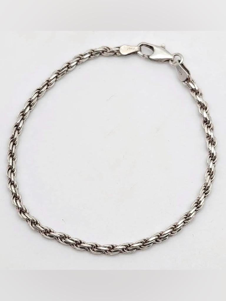 Sterling Silver 925 Italy Rope Chain Bracelet 7.5”. 4.89g